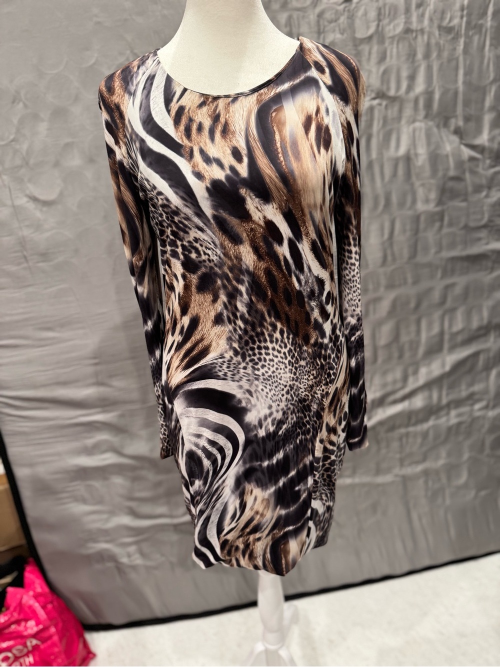 Torn by Ronny Kobo Animal Print Long Sleeve Shift Dress - Brown/Black/White